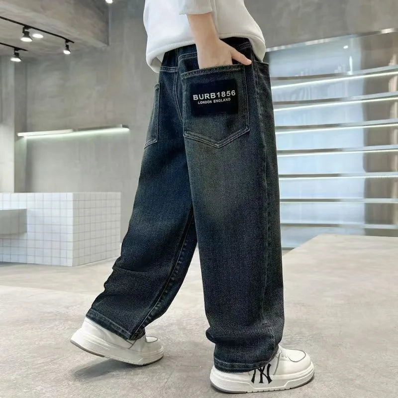 Boys' Fashion Letter Straight Denim Jeans