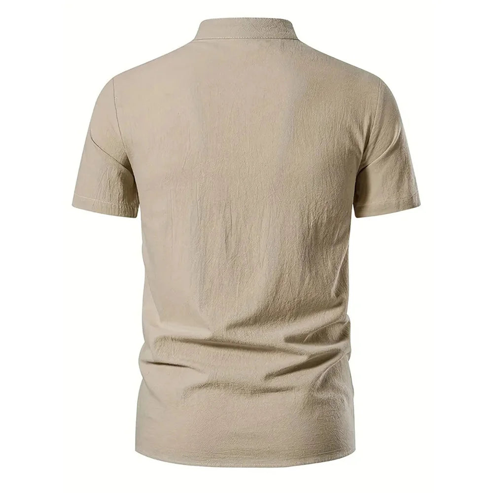 Men's Cotton Linen V-Neck Retro Shirt