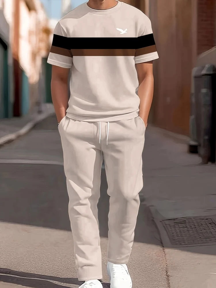 Men's 3D Navy Anchor Print Shirt & Pants Set