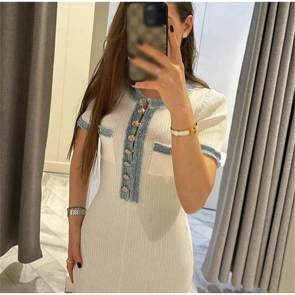 Women's Contrast Knit Bodycon Maxi Dress