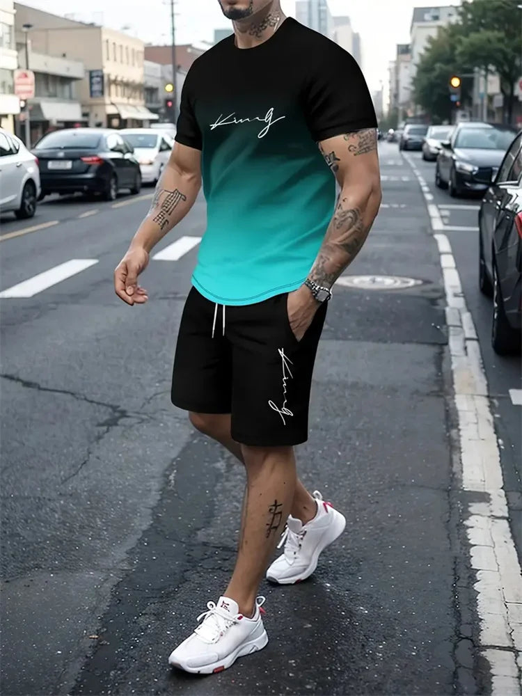 Men's 3D Print Oversized T-Shirt & Shorts Set