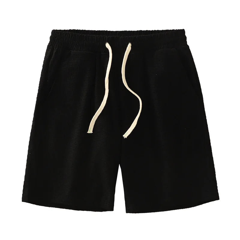 Men's Solid Waffle Drawstring Casual Shorts