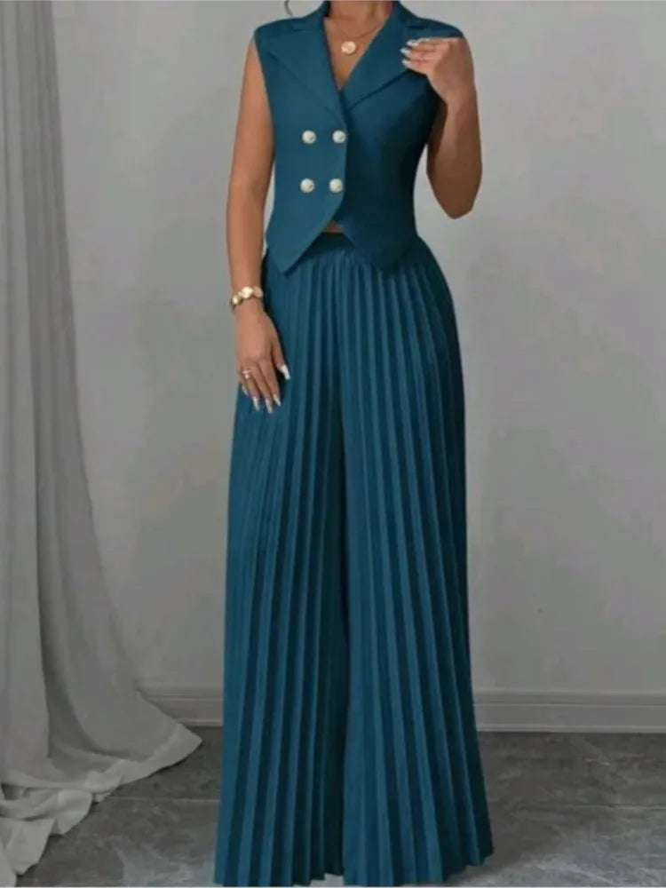 Women's V-Neck Vest & Wide-Leg Pants Set