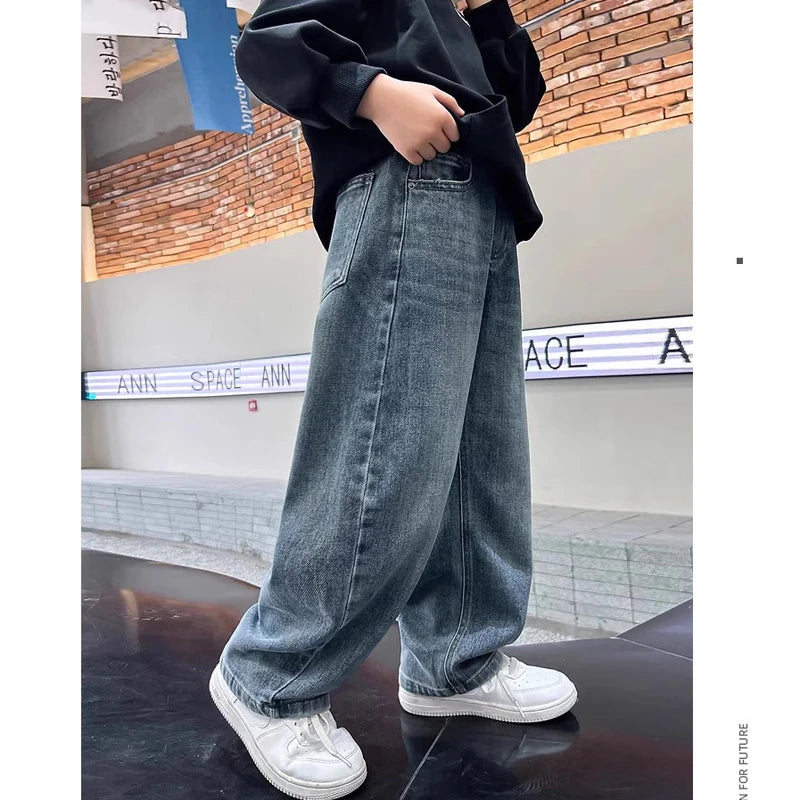 Boys' Wide-Leg Straight Denim Jeans
