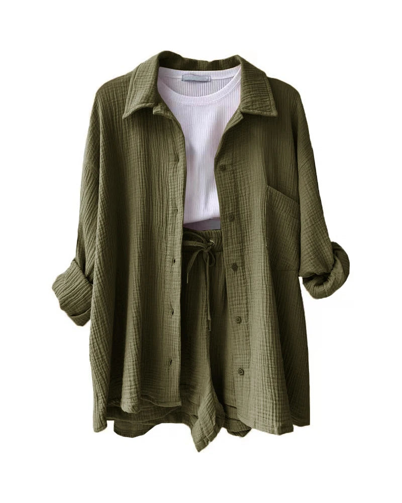 Women's Muslin Button Short Suit Set
