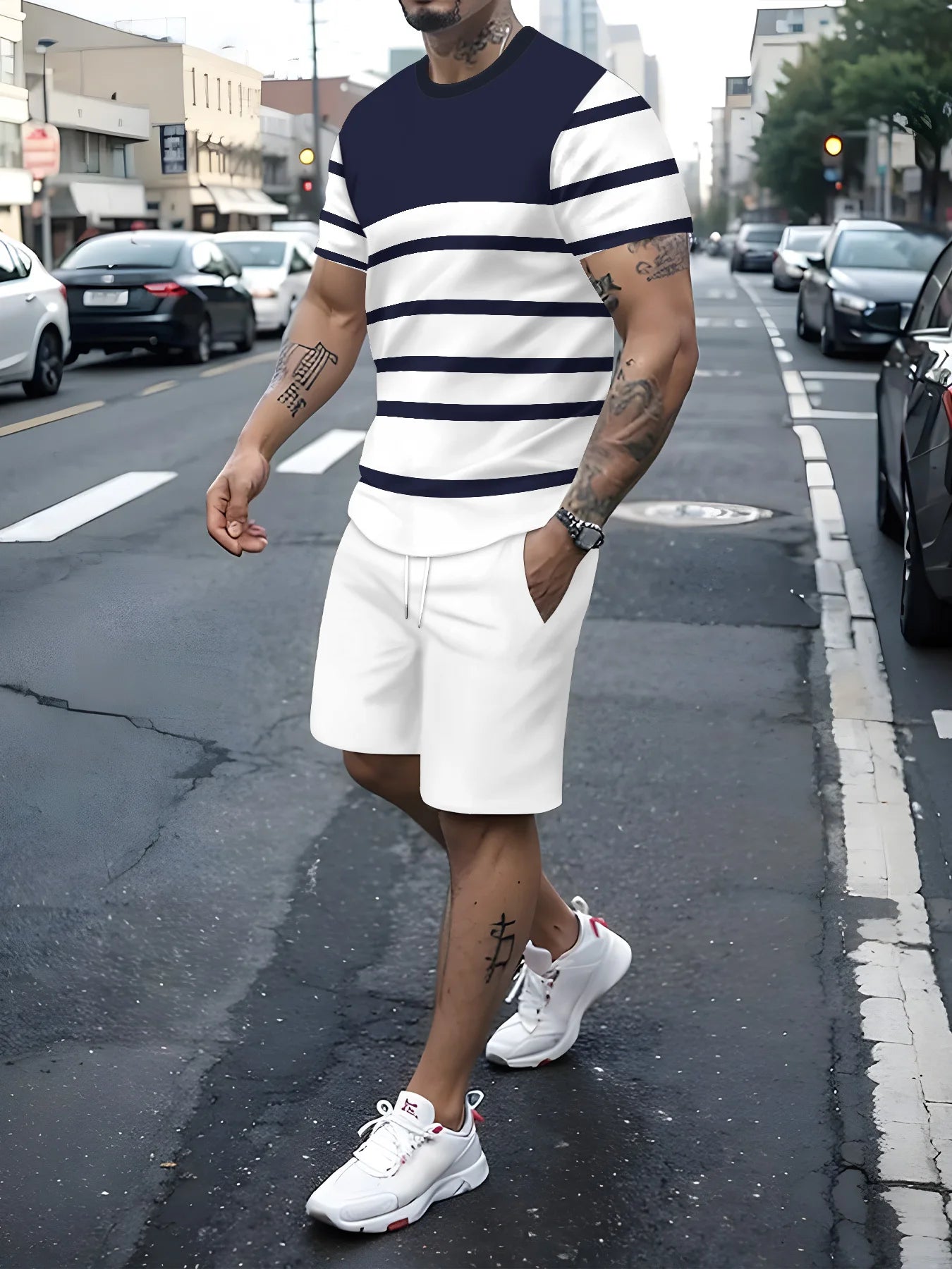 Men's King Print 3D T-Shirt & Shorts Set