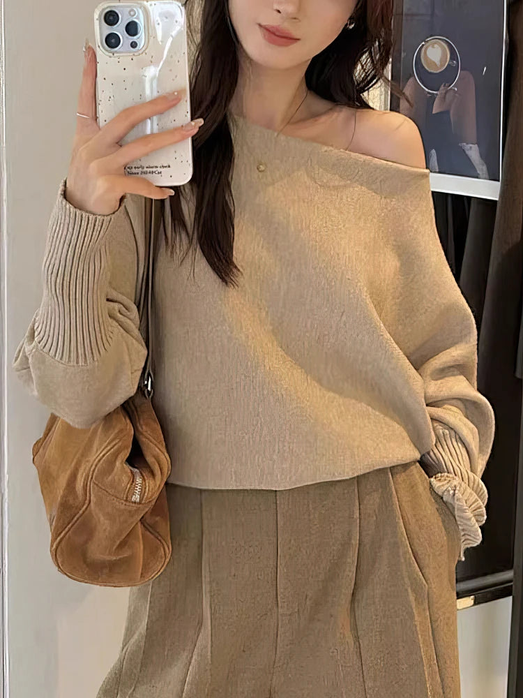 Women's Off-Shoulder Batwing Knit Sweater