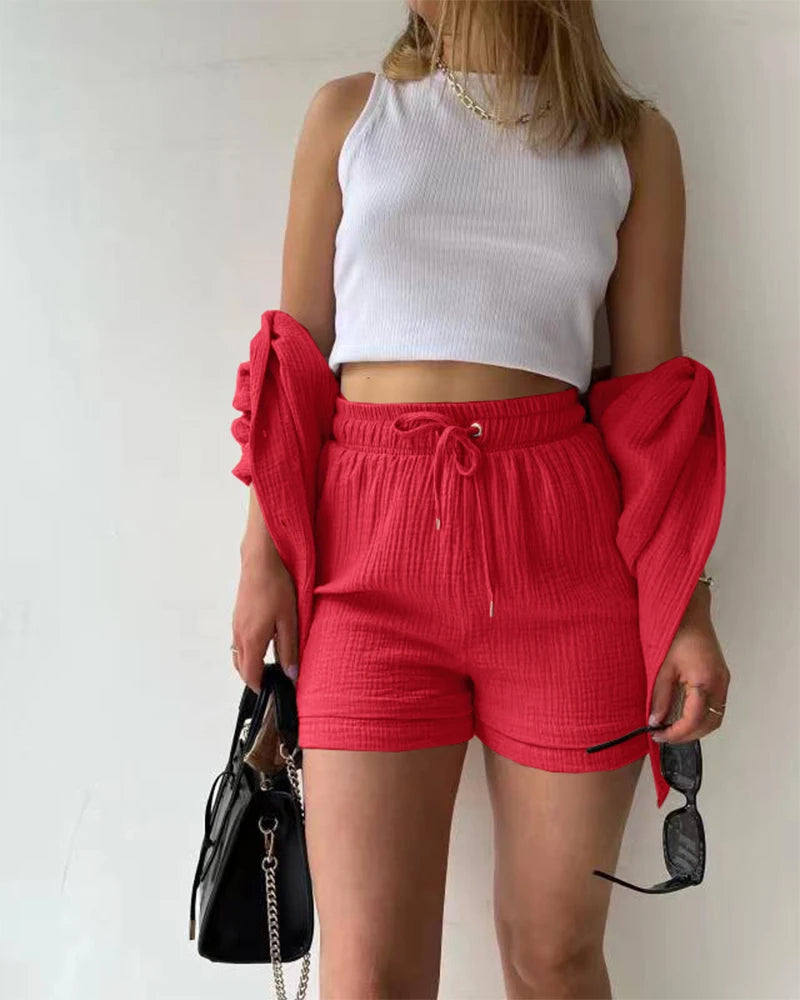 Women's Muslin Button Short Suit Set