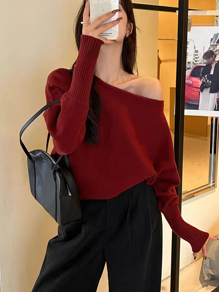 Women's Off-Shoulder Batwing Knit Sweater