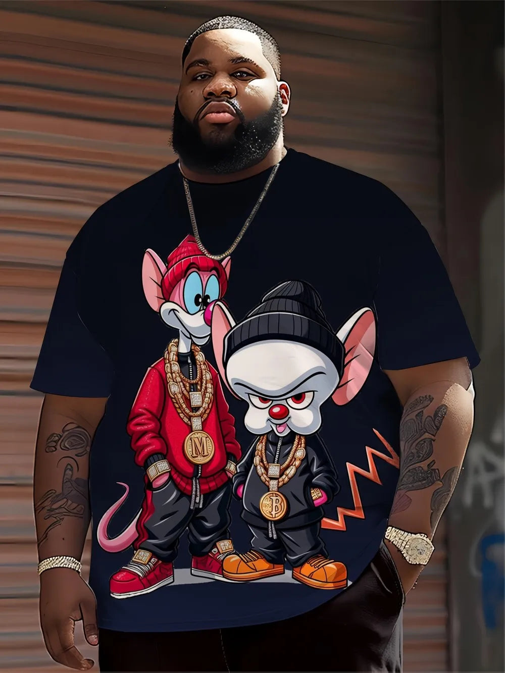 Men's Hip-Hop Cartoon Animal Print T-Shirt