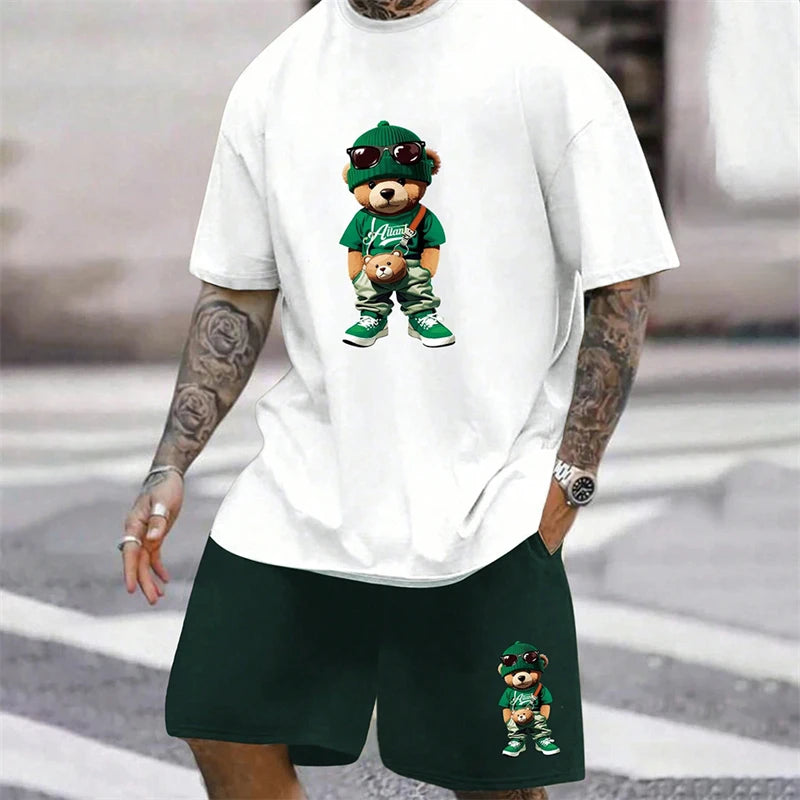 Men's Harajuku Bear Graphic T-Shirt & Shorts Set