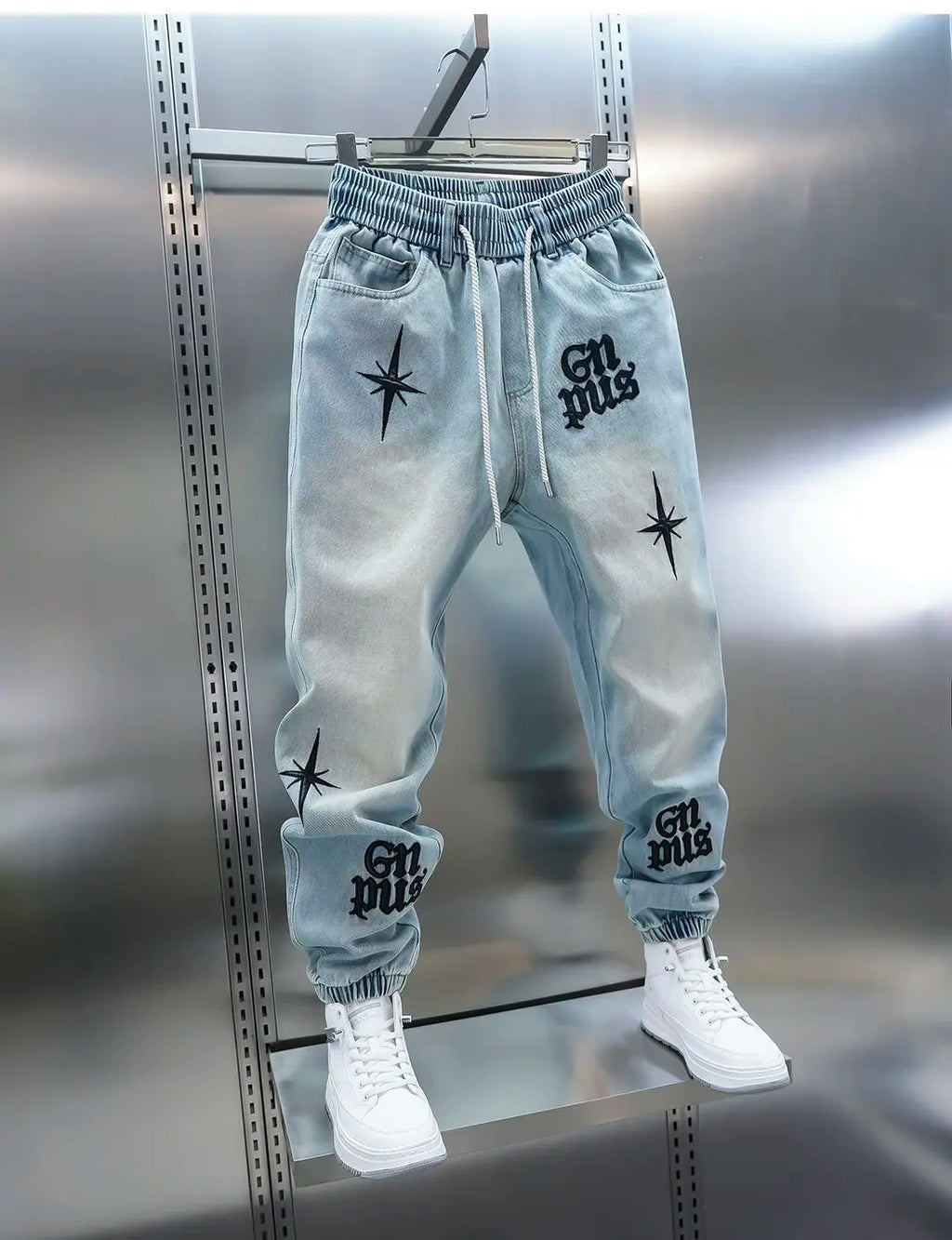 Men's Embroidered Letter Washed Baggy Jeans