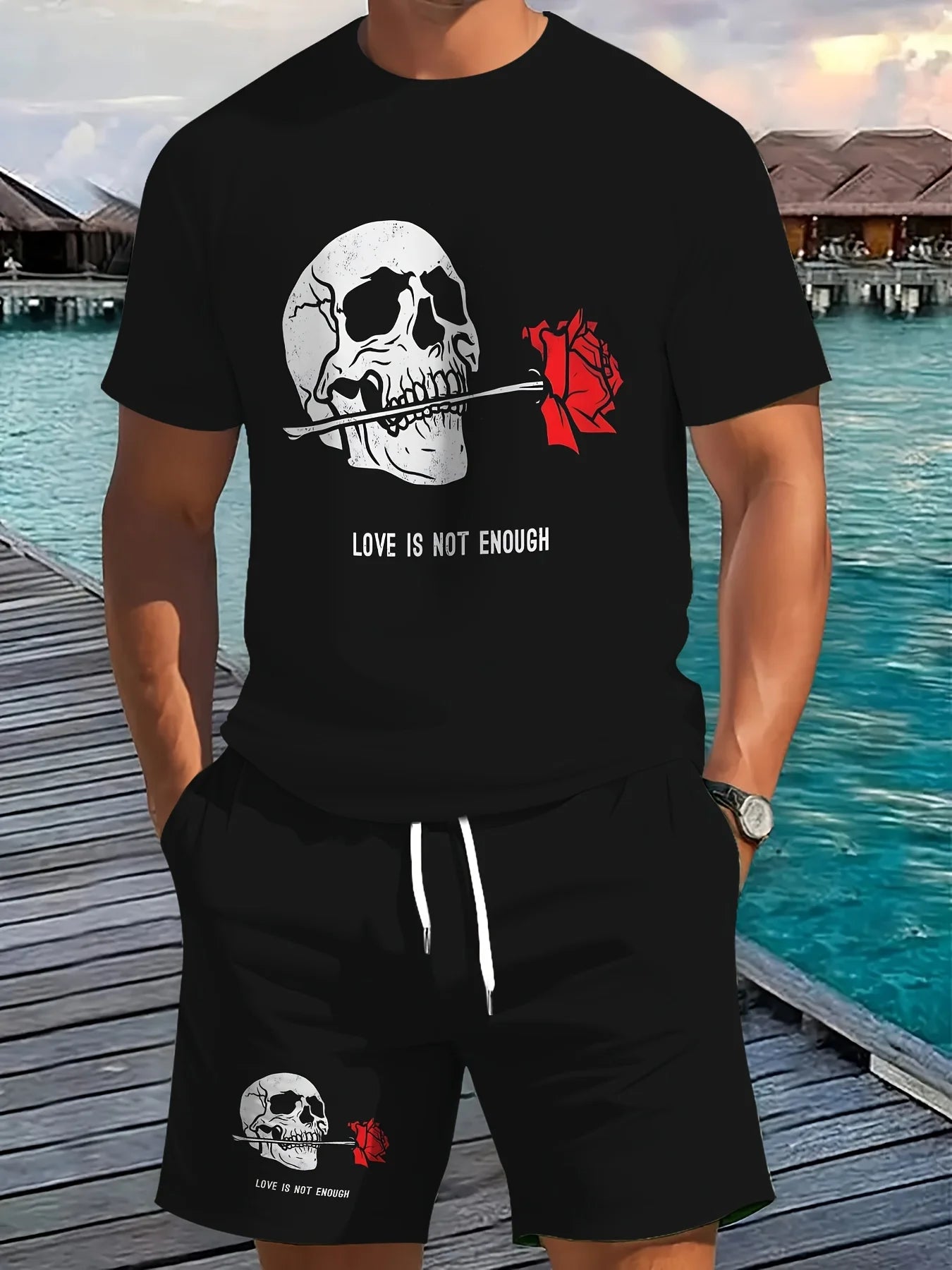 Men's King Print 3D T-Shirt & Shorts Set