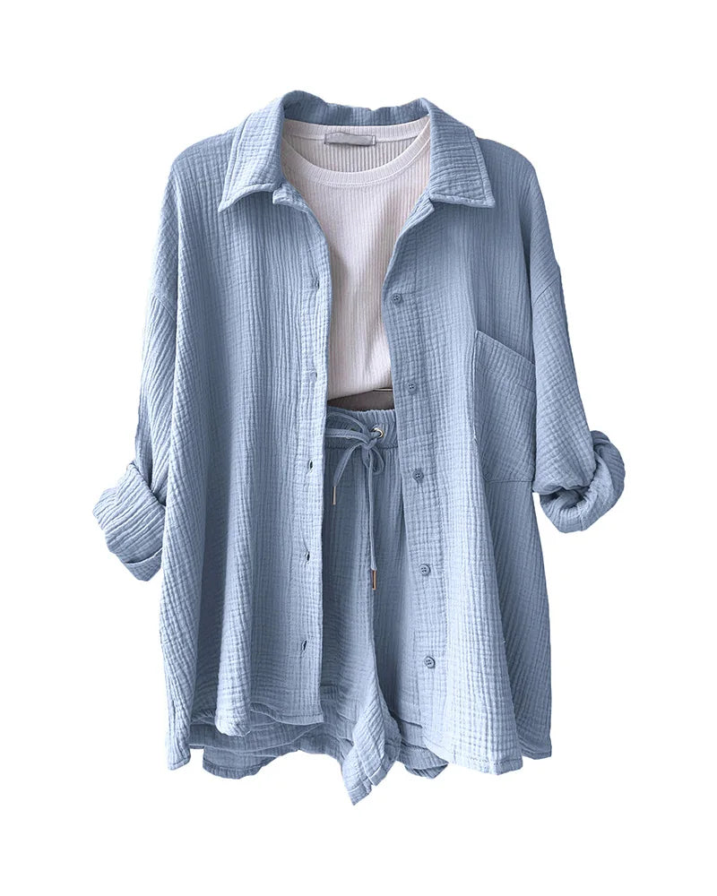Women's Muslin Button Short Suit Set