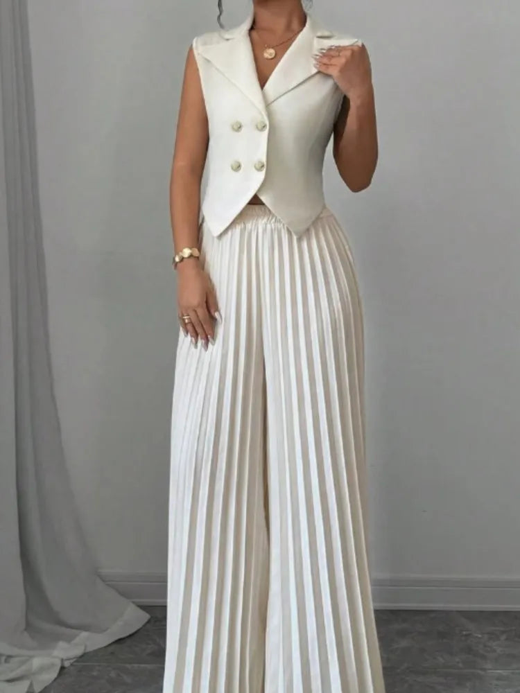 Women's V-Neck Vest & Wide-Leg Pants Set
