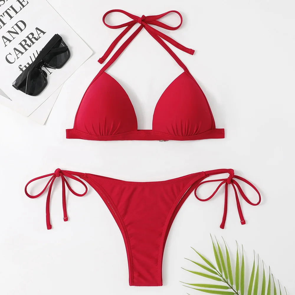 Women's Push-Up Halter Bra Cup Bikini Set