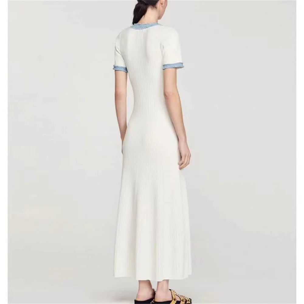 Women's Contrast Knit Bodycon Maxi Dress