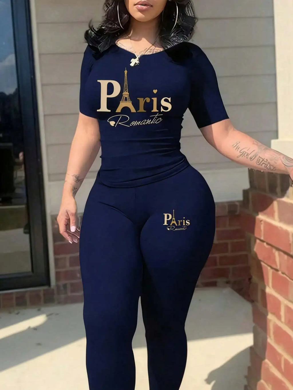 Women's Paris Print T-Shirt & Pants Set