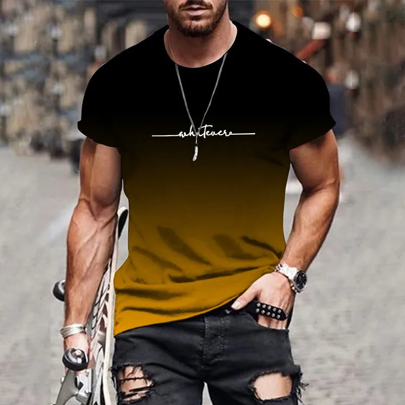 Men's Gradient Letter Print Casual T-Shirt