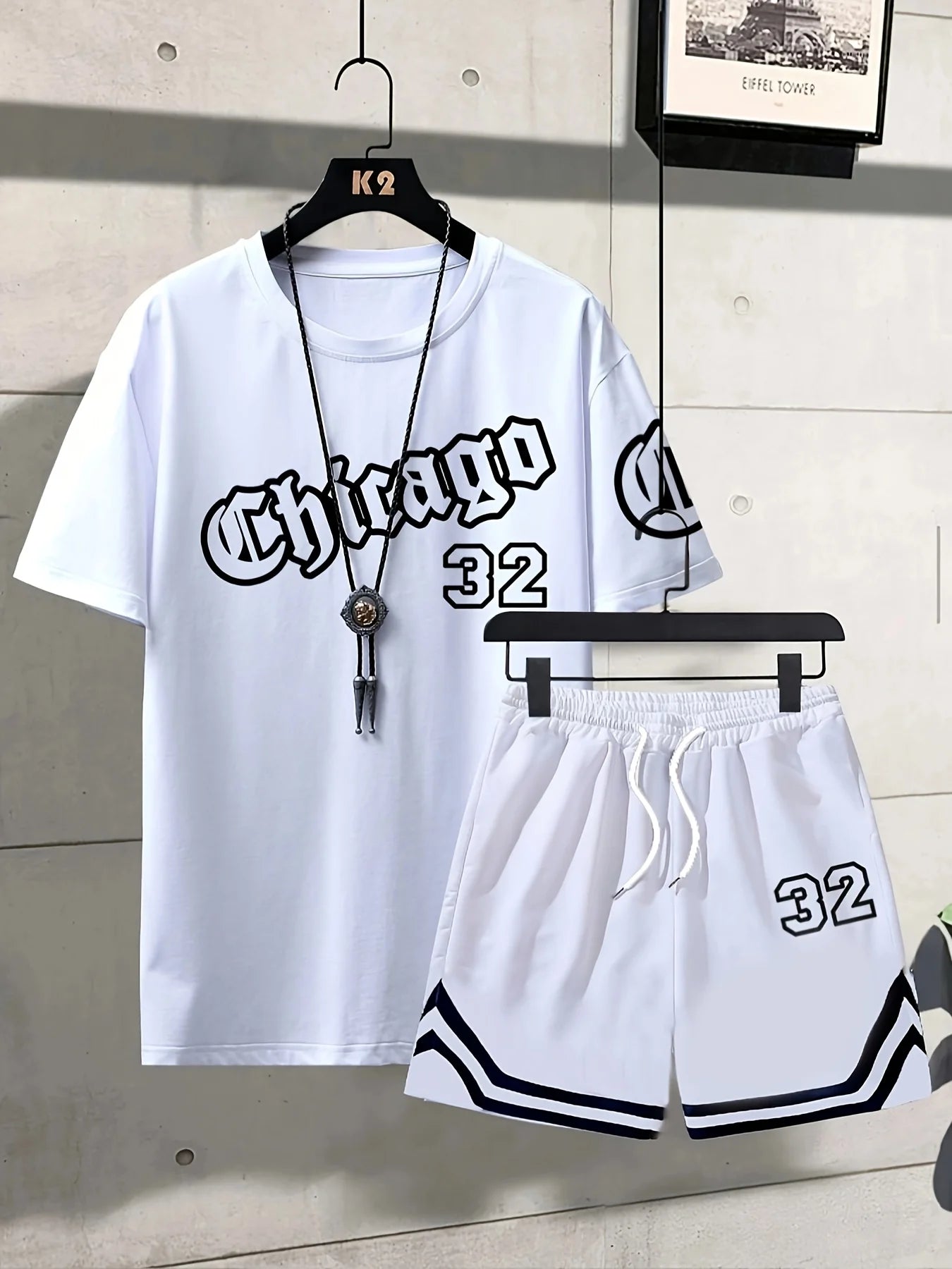 Men's Chicago Print T-Shirt & Shorts Set