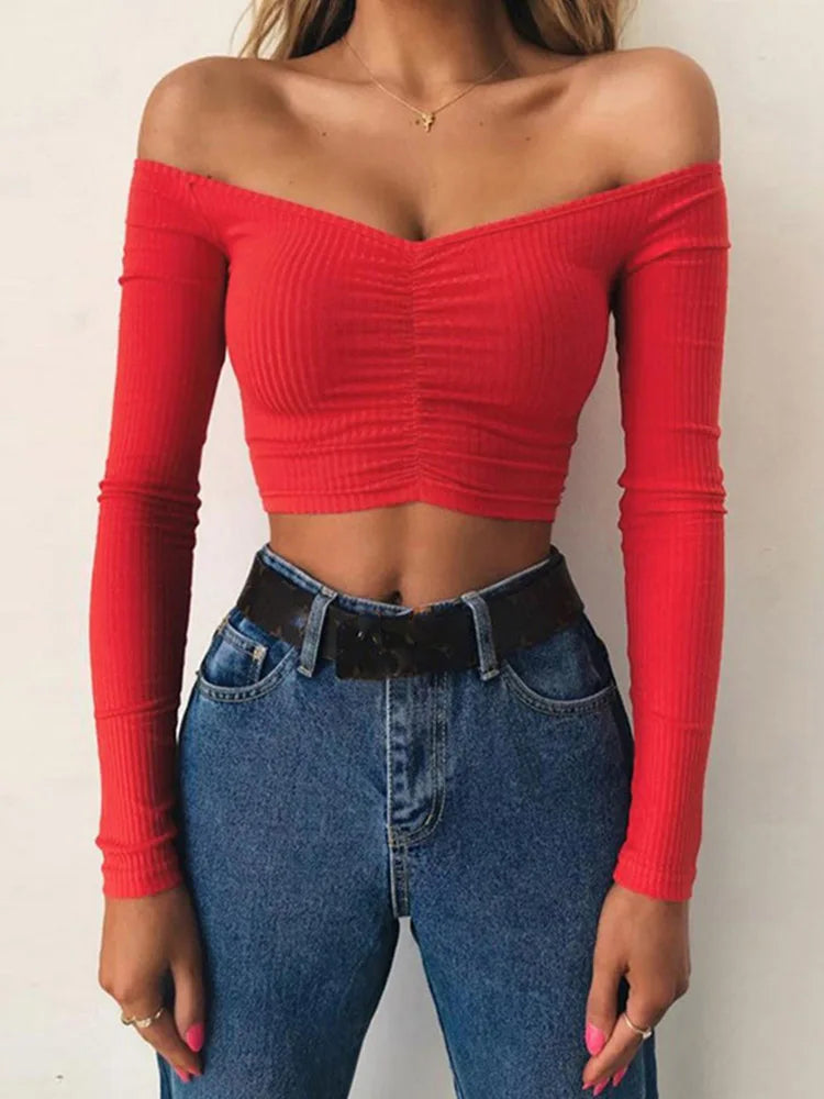Women's Off-Shoulder Long-Sleeve Club Top