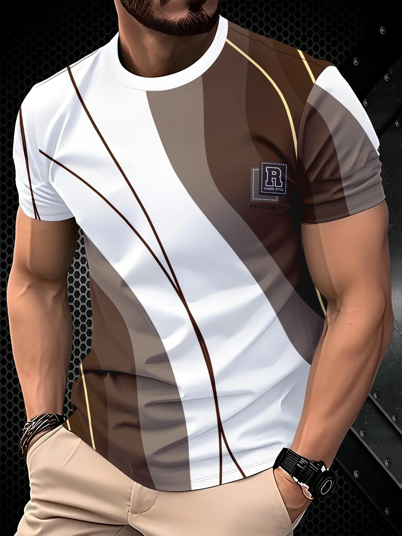 Men's 3D Print Crew-Neck Casual T-Shirt