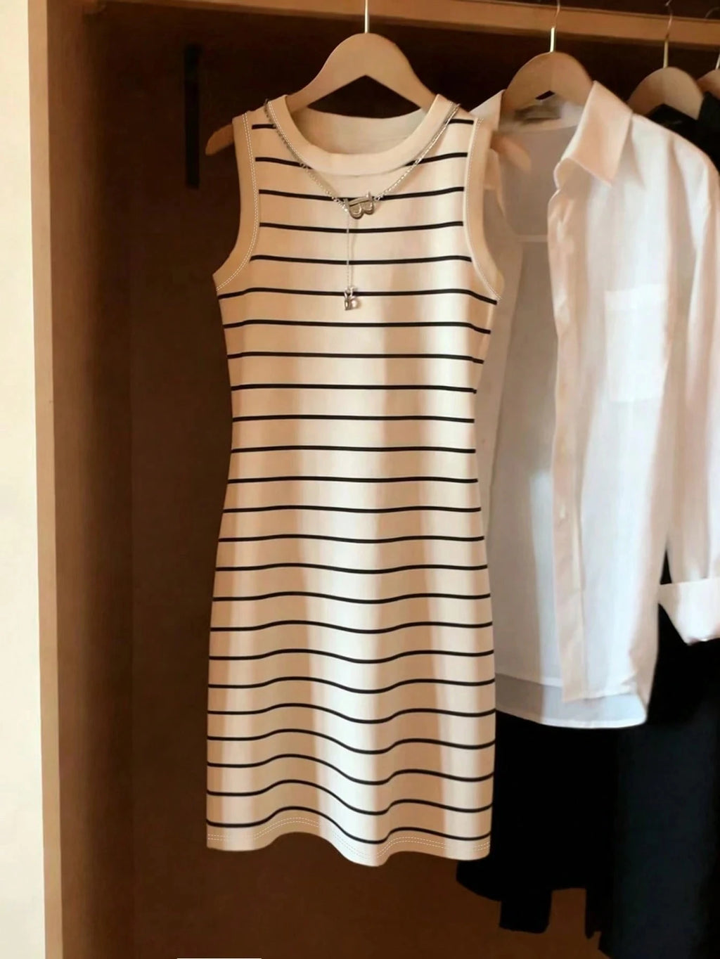 Women's Sleeveless Striped Knit Mini Dress