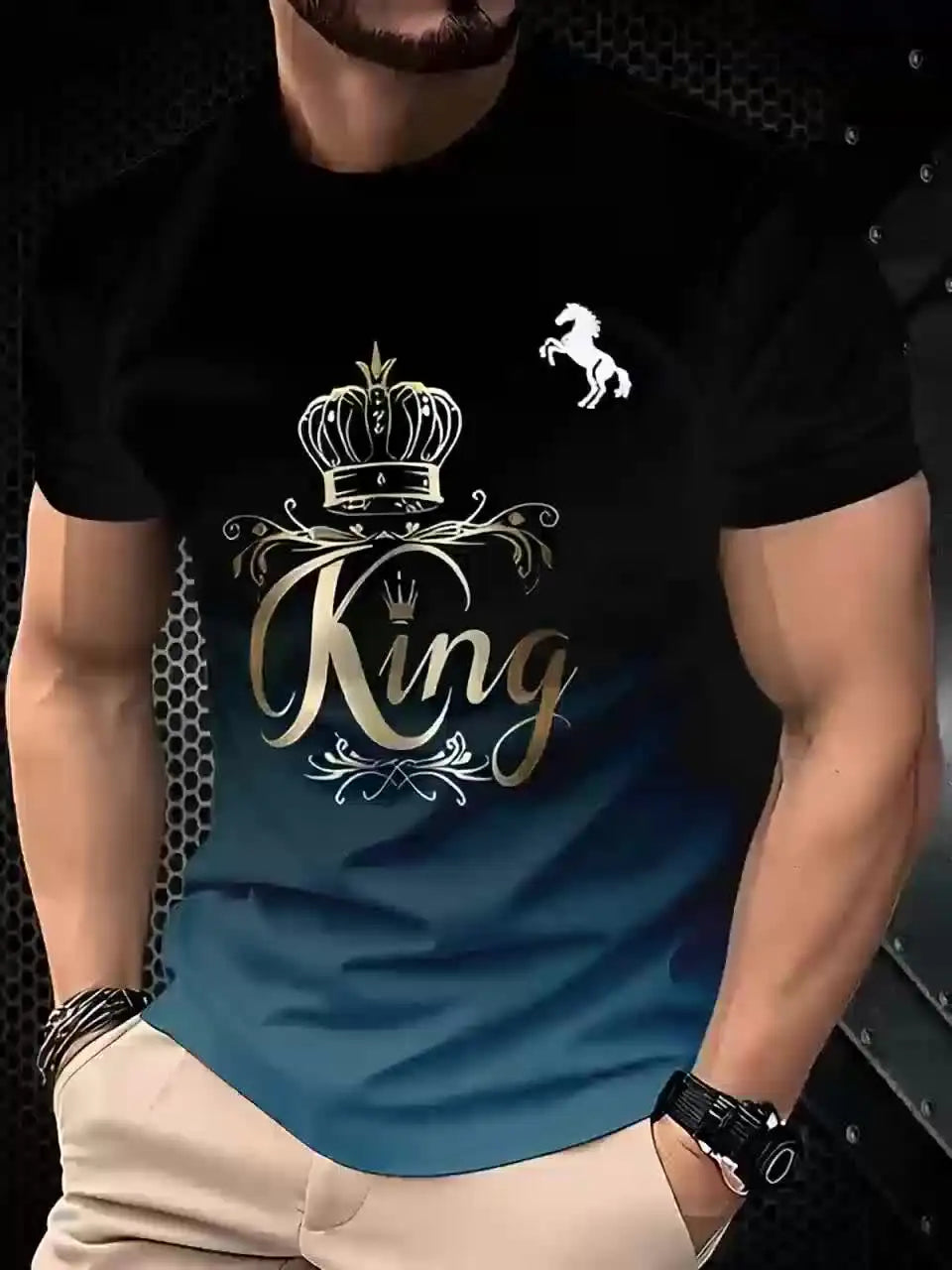 Men's 3D Print Crew-Neck Casual T-Shirt