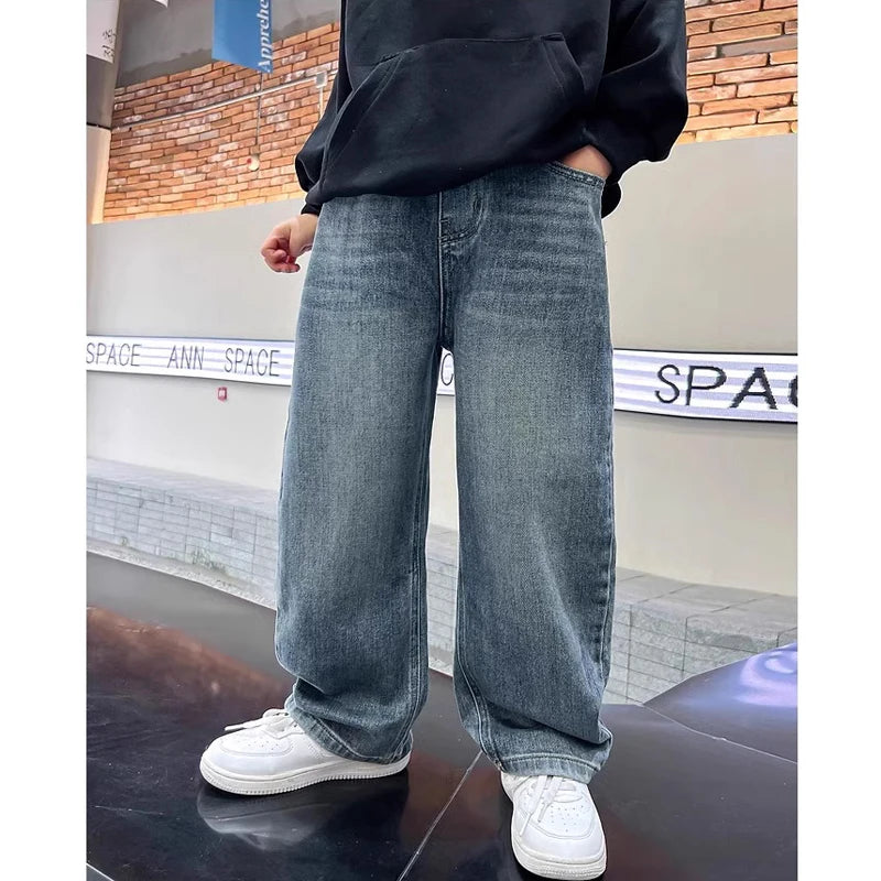 Boys' Wide-Leg Straight Denim Jeans