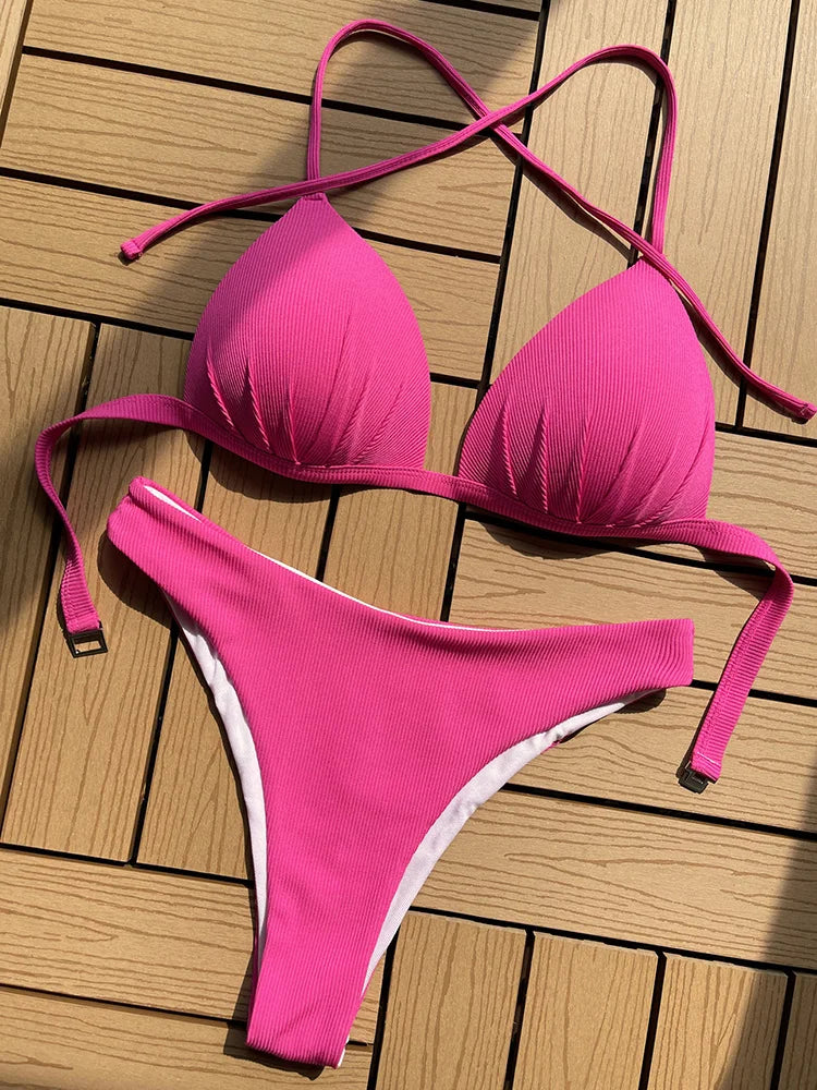 Women's Push-Up Halter Bra Cup Bikini Set