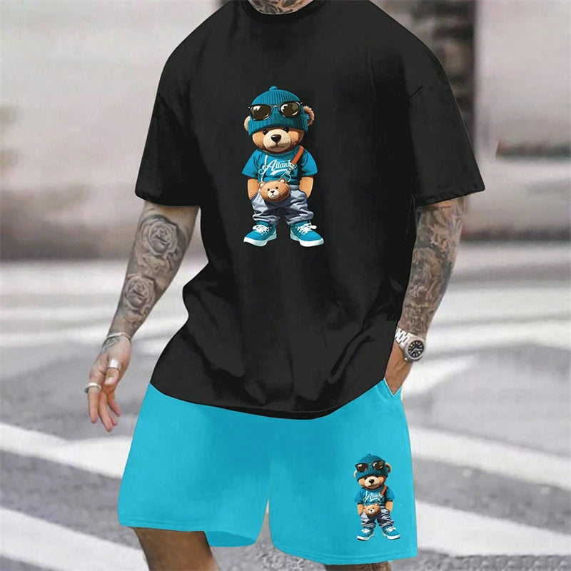 Men's Harajuku Bear Graphic T-Shirt & Shorts Set