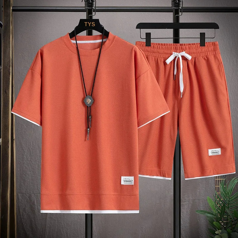 Men's Waffle T-Shirt & Shorts Tracksuit Set