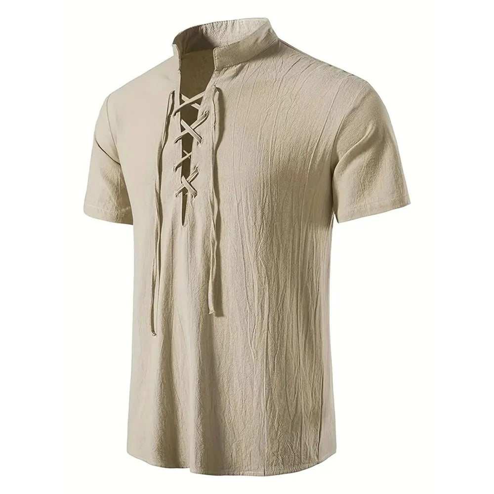 Men's Cotton Linen V-Neck Retro Shirt