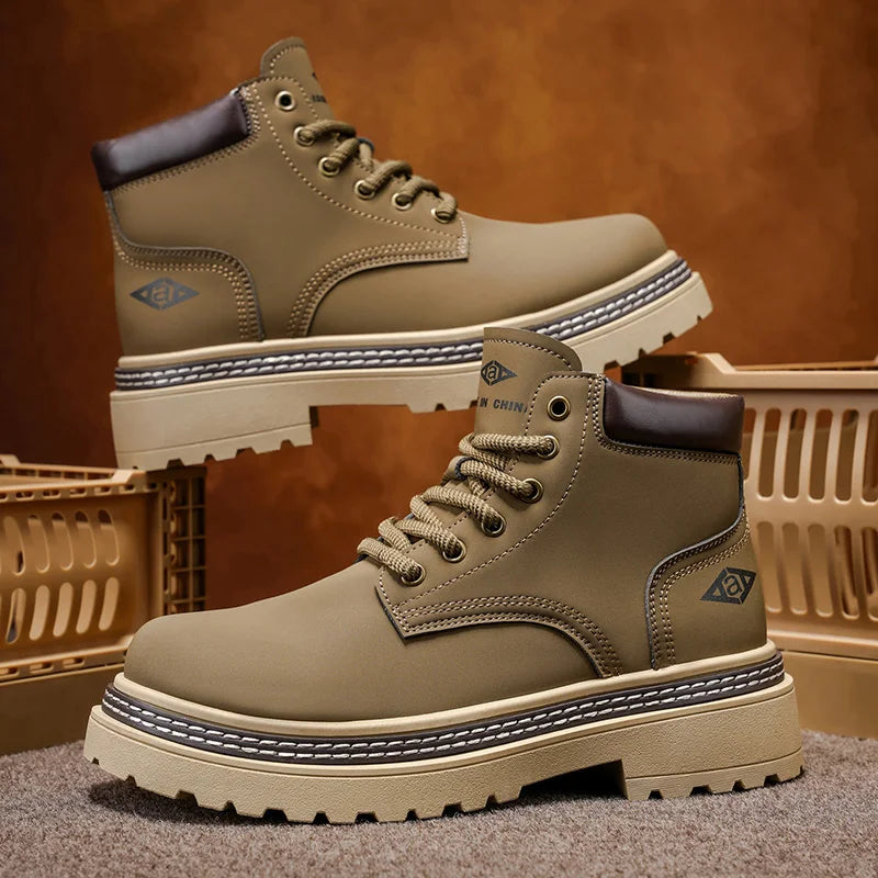 Men's British Workwear Leather Mid-Calf Boots