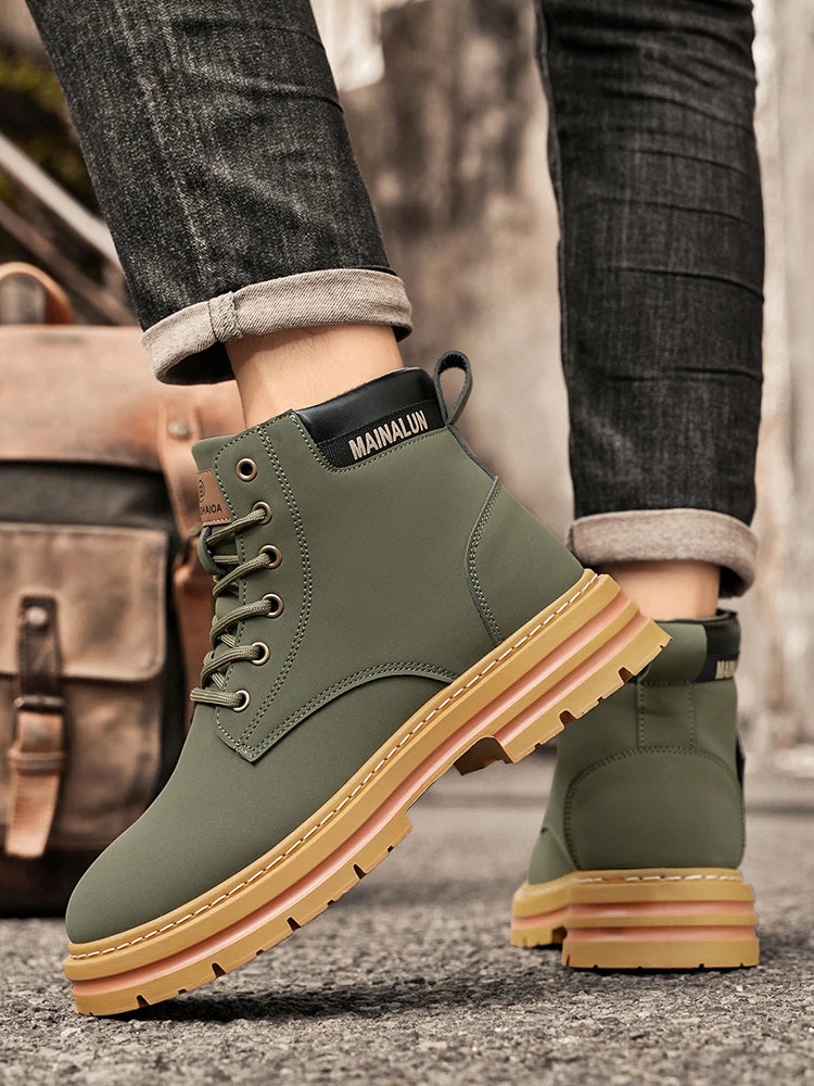 Mid-Calf Heavy-Duty Lace-Up Ankle Boots