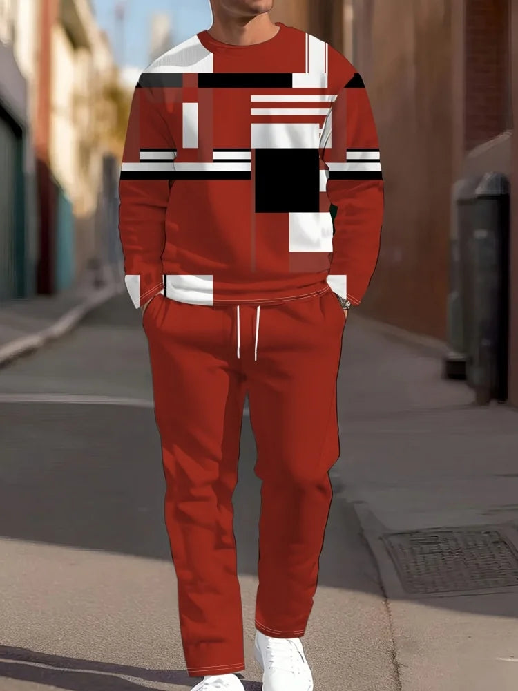 Men's Gradient Print Long-Sleeve & Pants Set