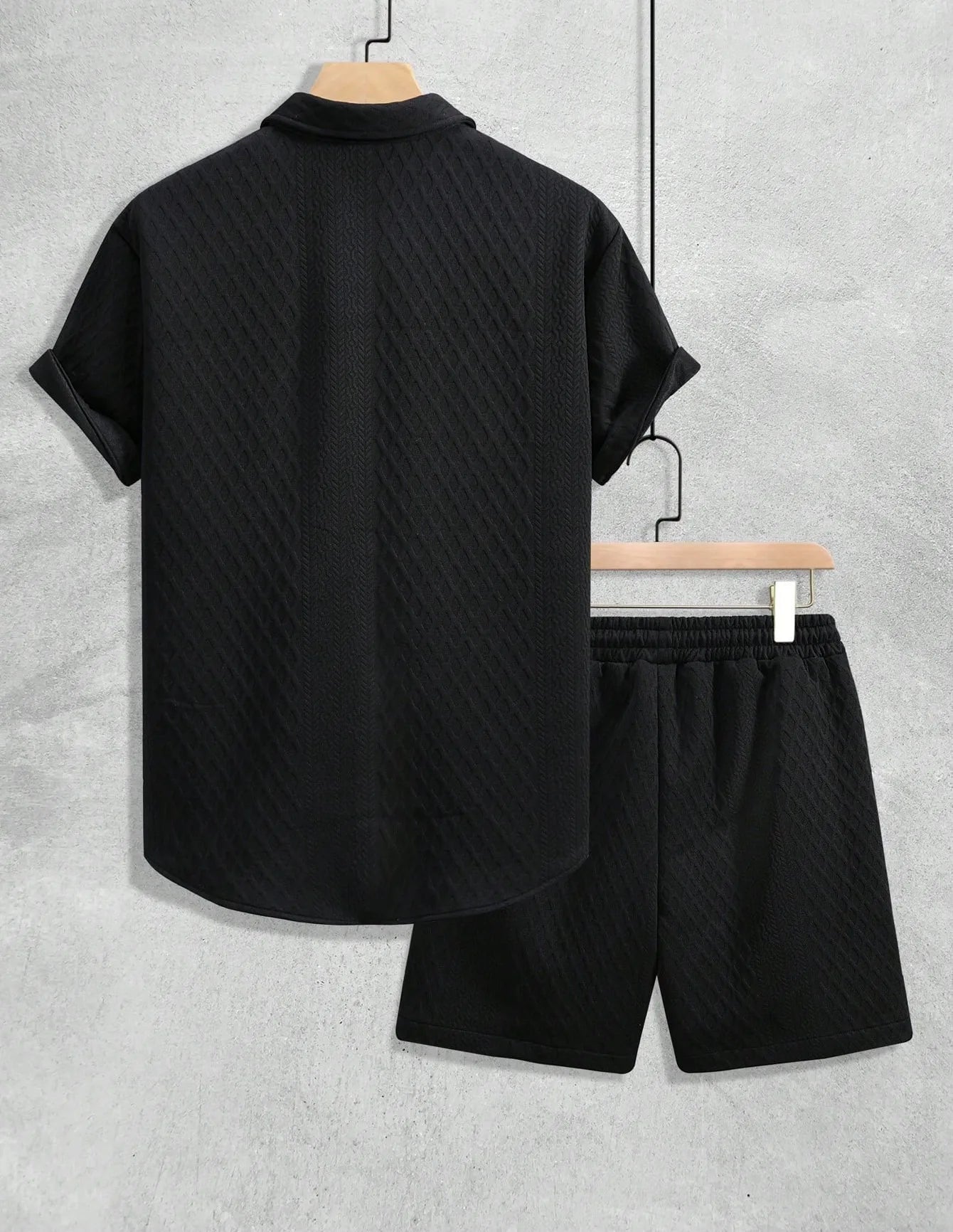 Men's Jacquard Lapel Shirt & Shorts Set