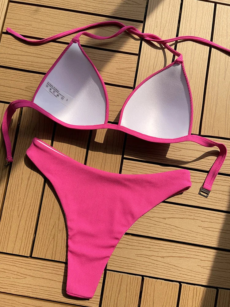 Women's Push-Up Halter Bra Cup Bikini Set