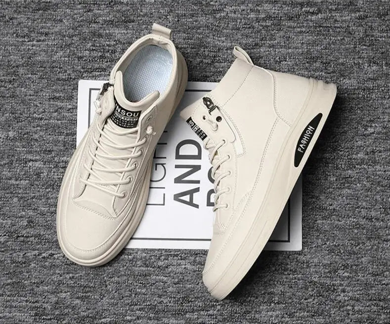 Men's Zip-Up High-Top Leather Ankle Boots