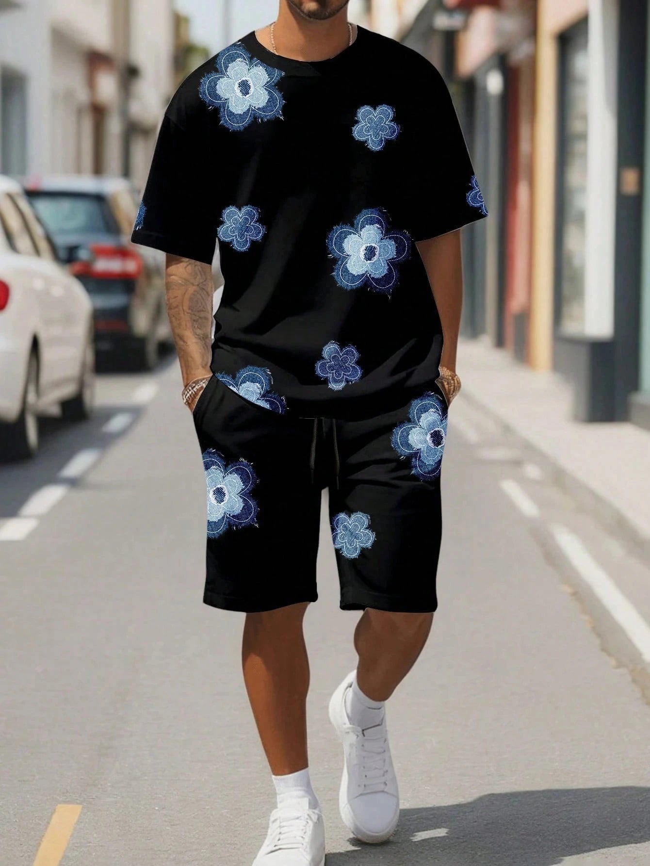 Men's Floral Graphic Tee & Shorts Set