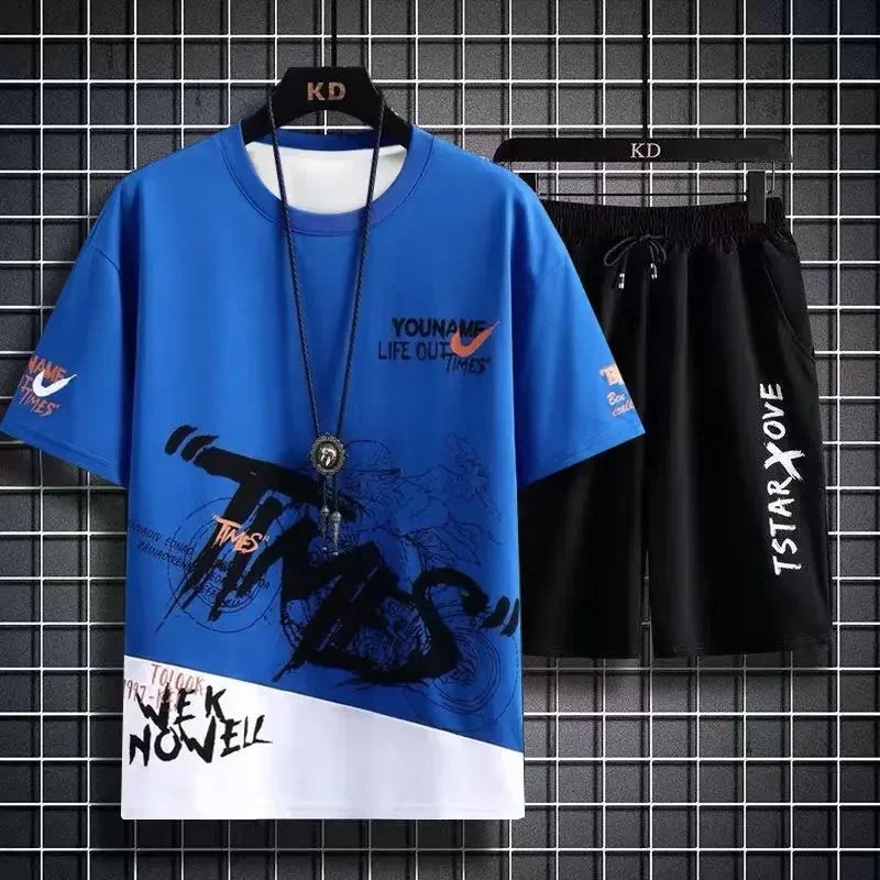 Men's Gradient Polyester T-Shirt & Shorts Set