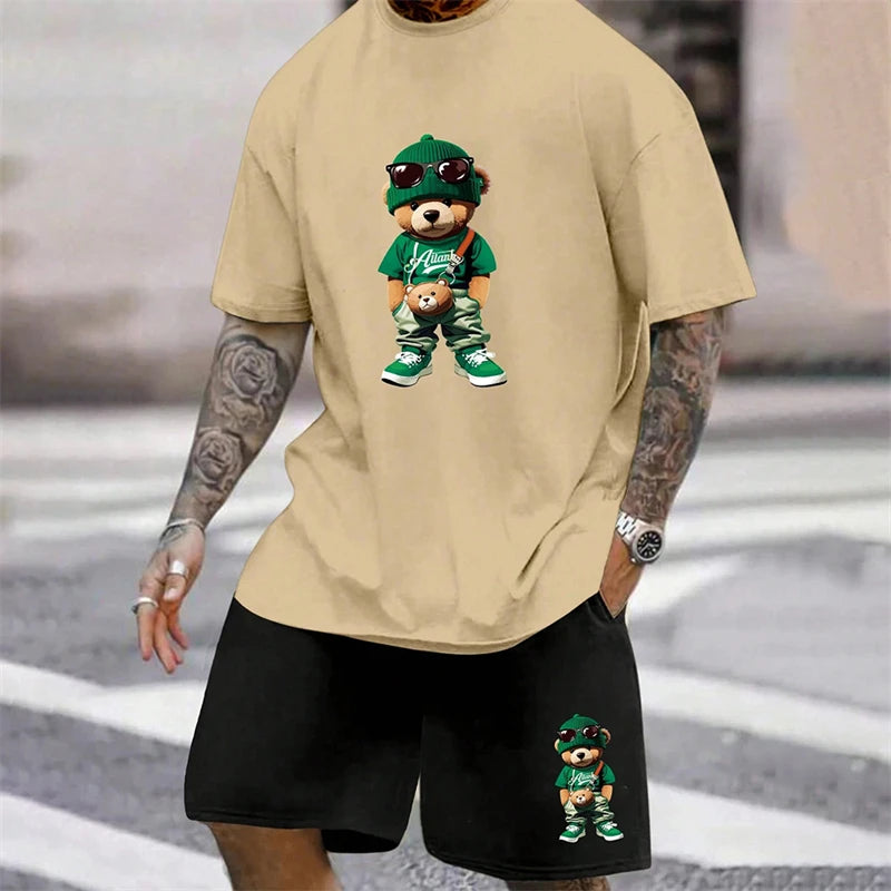 Men's Harajuku Bear Graphic T-Shirt & Shorts Set