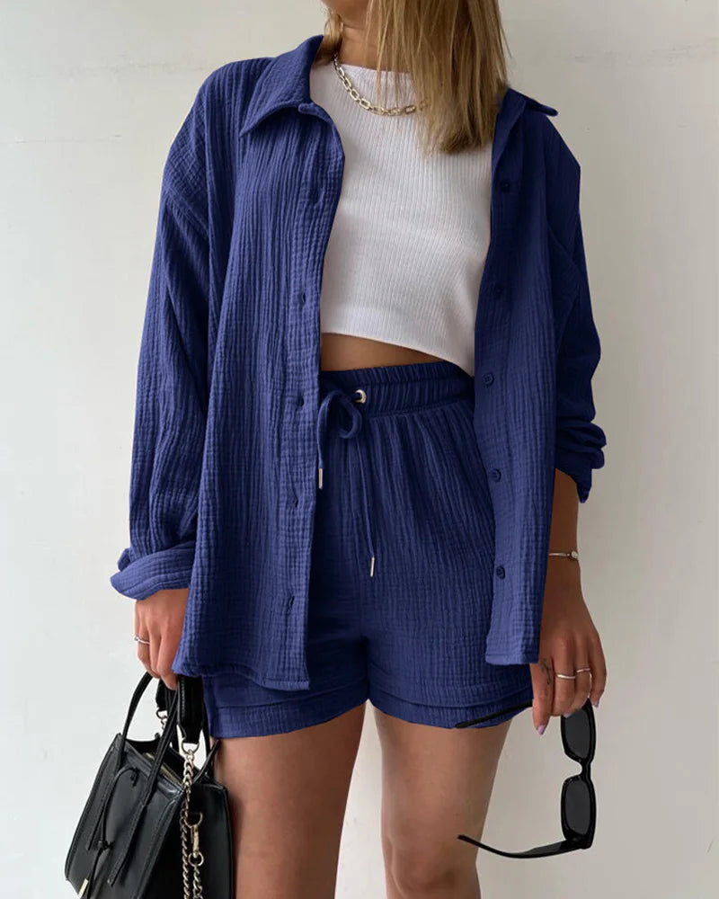 Women's Muslin Button Short Suit Set