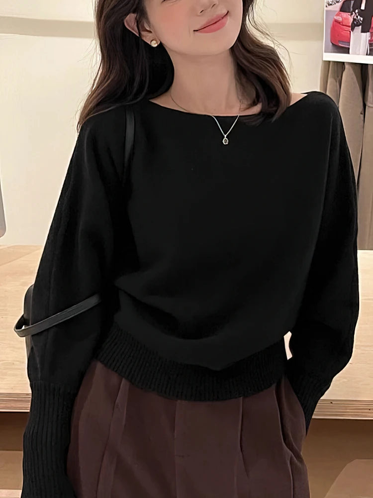 Women's Off-Shoulder Batwing Knit Sweater