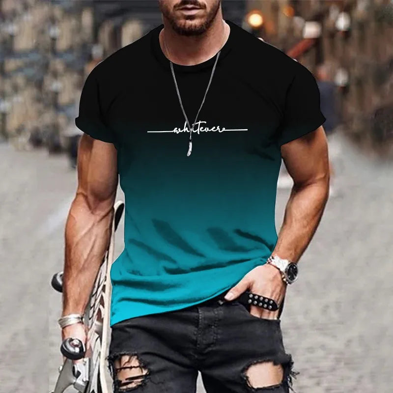 Men's Gradient Letter Print Casual T-Shirt