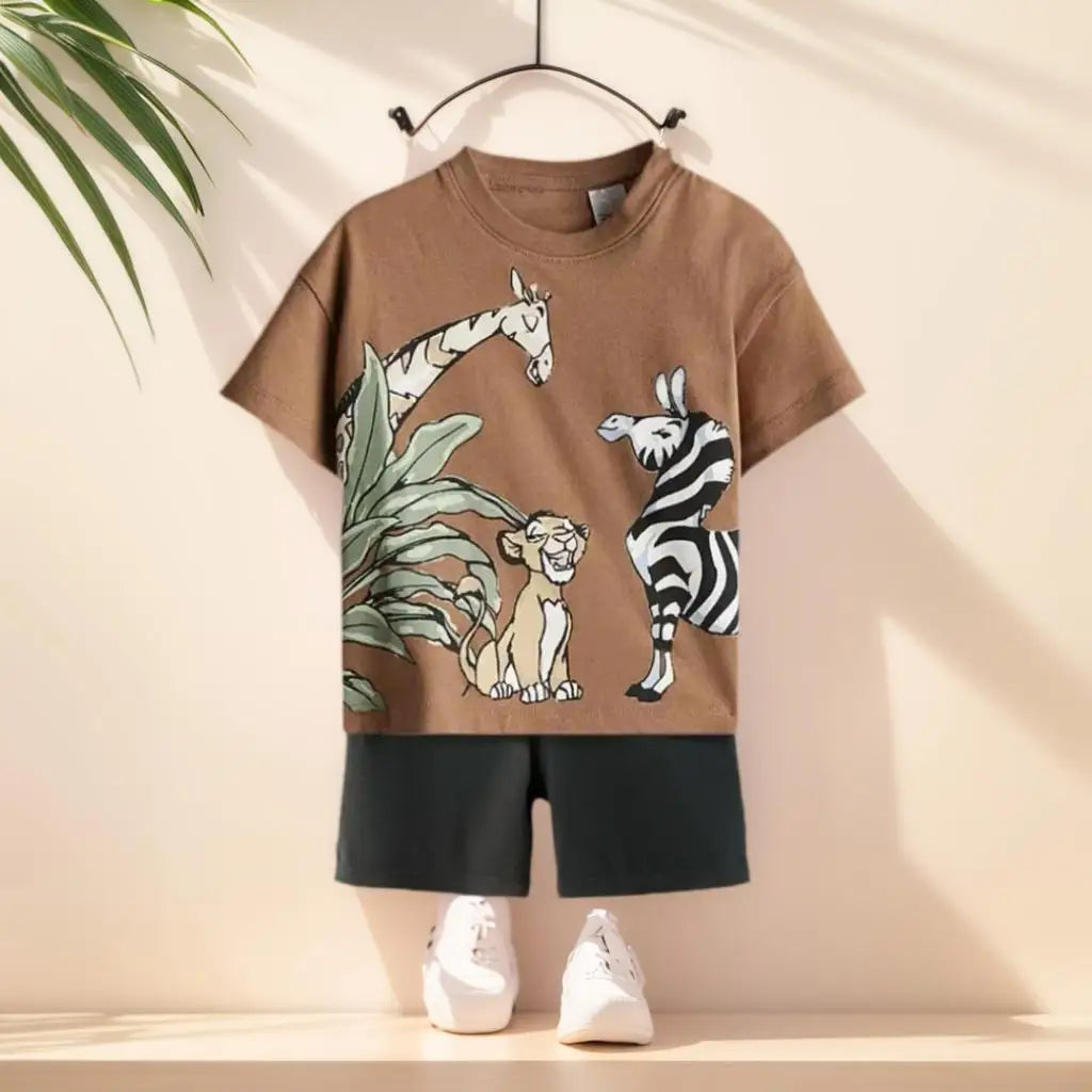 Boys' Cartoon Print T-Shirt & Shorts Set
