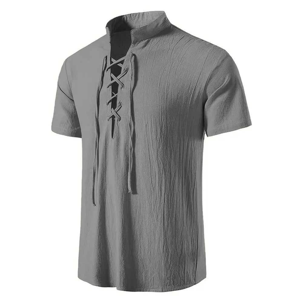 Men's Cotton Linen V-Neck Retro Shirt