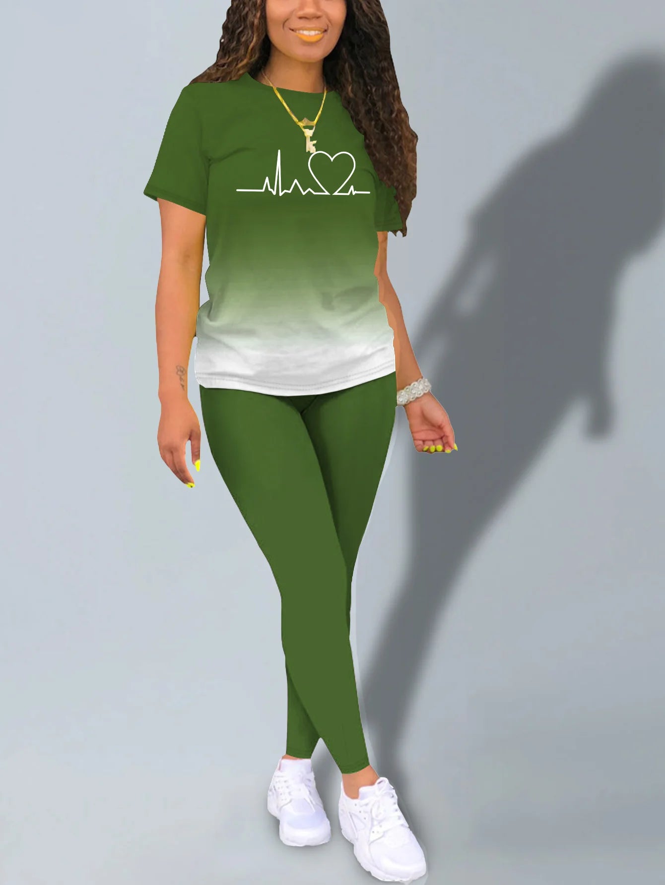 Women's Heart Print Gradient Summer Set