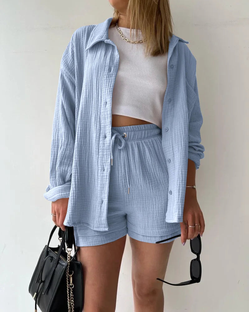 Women's Muslin Button Short Suit Set
