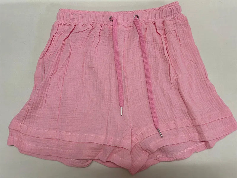 Women's Muslin Button Short Suit Set